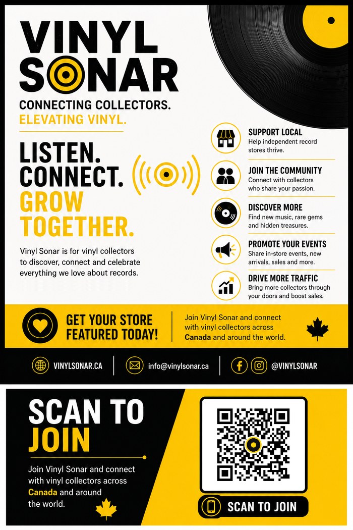 VinylSonar poster, portrait, with a scannable QR code